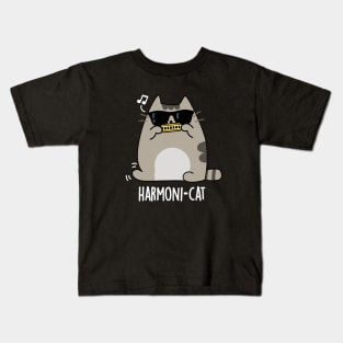 Harmoni-cat Cute Harmonica Cat Pun Kids T-Shirt